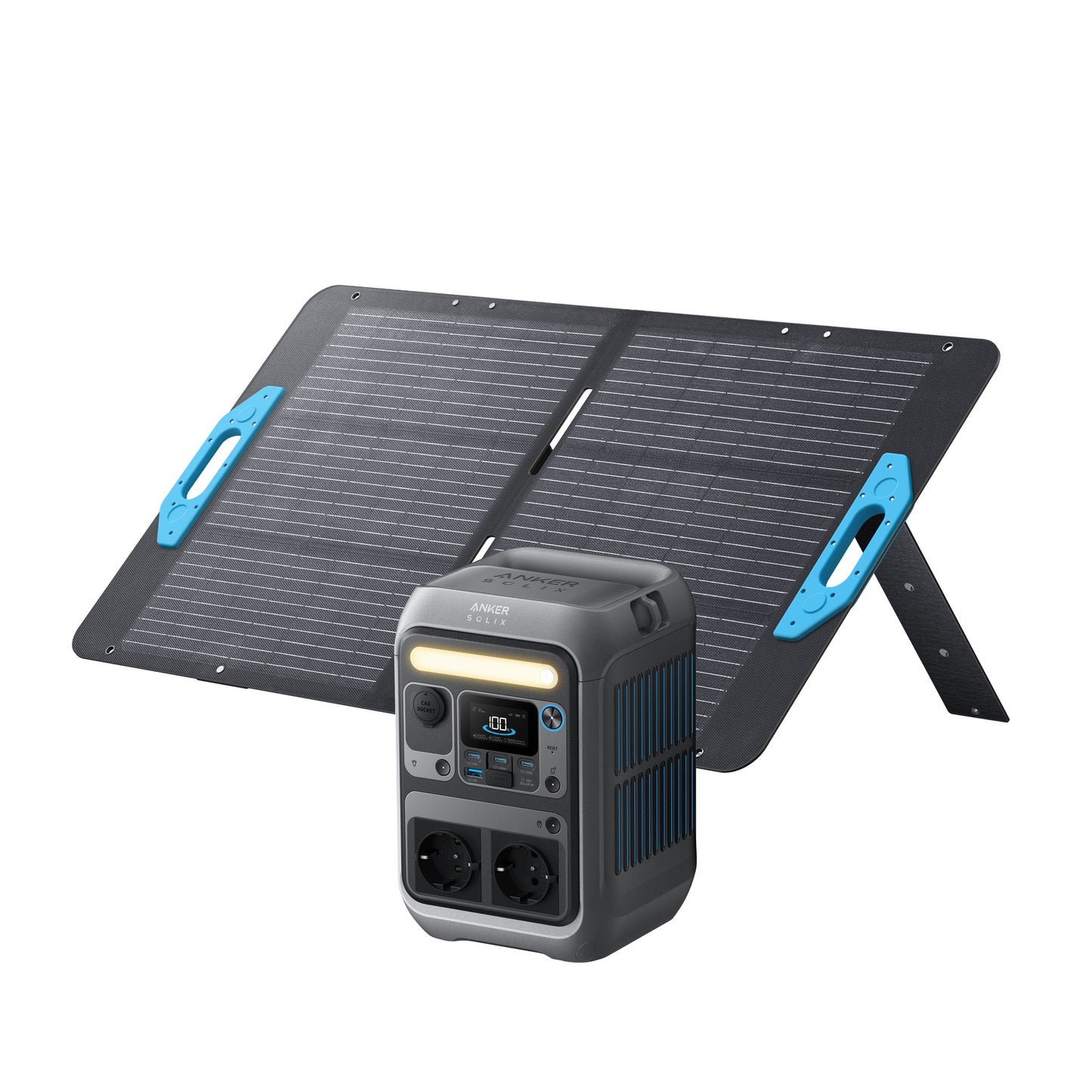 Anker SOLIX C300 Tragbare Powerstation + 100W Solarpanel, 288Wh LiFePO4 Akku, 300W (Max 600W) Solargenerator Bundle, 140W Beidseitige Schnellladeleistung, Für Camping, Reisen, Notfälle & unterwegs