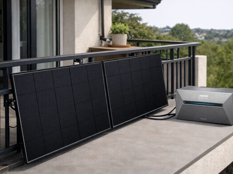 Balkonkraftwerk mit solarmodulen auf einem berliner balkon