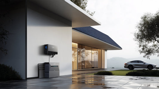 Aufbau eines Stromspeichersystems mit Batteriemodul, Wechselrichter und Wandhalterung als Übersicht