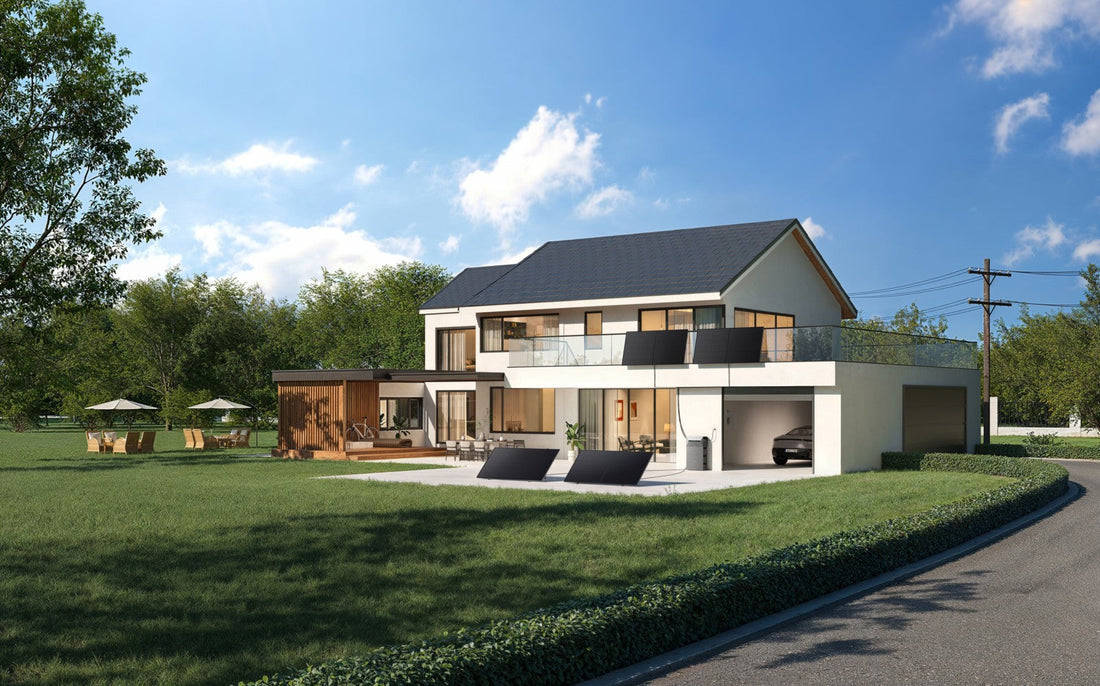 Bestehende Photovoltaikanlage auf dem Dach mit nachgerüstetem PV Speicher im Keller