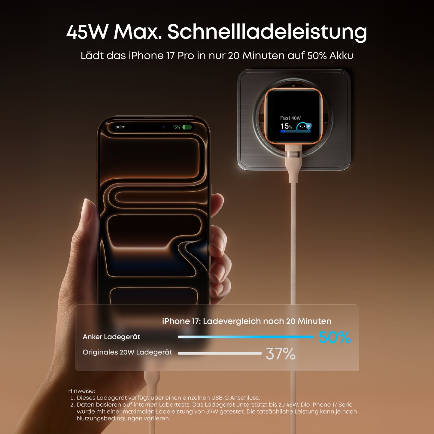 Anker Nano Ladegerät (45W, Smart Display)