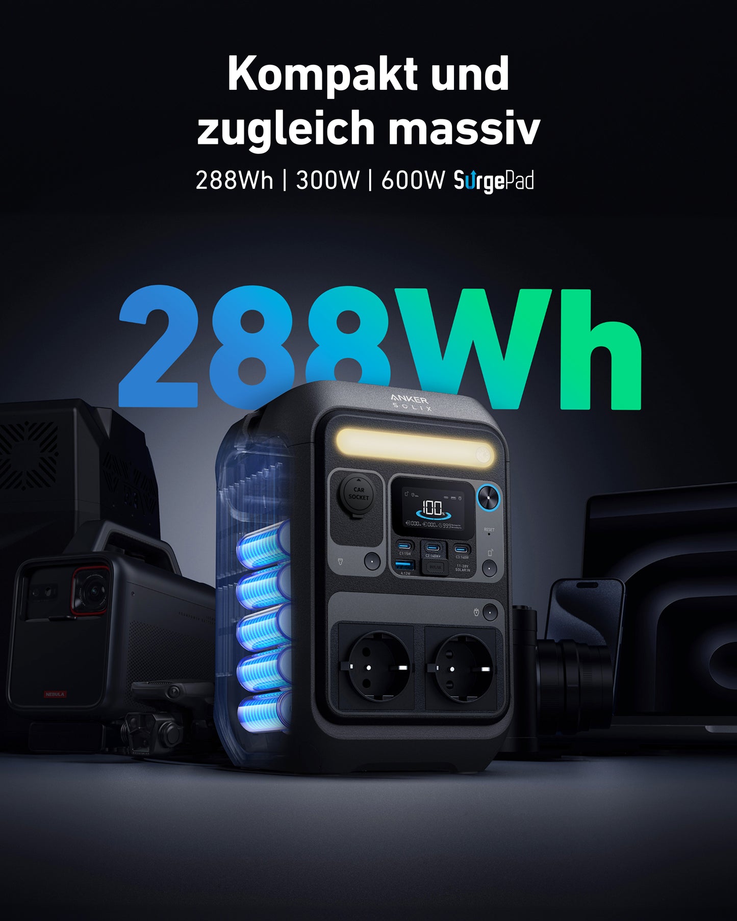 Anker SOLIX C300X Tragbare Powerstation, 288Wh LiFePO4 Akku