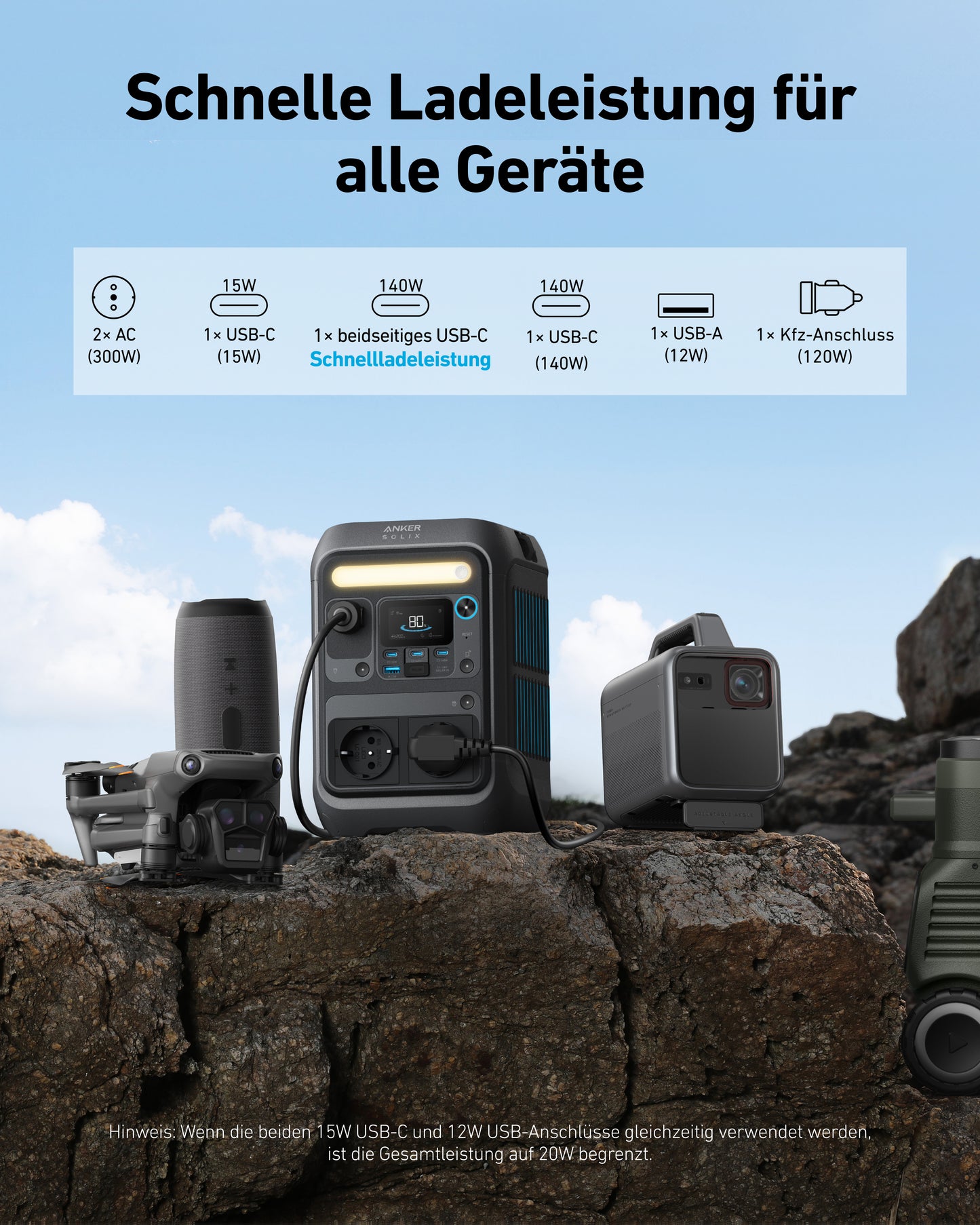Anker SOLIX C300X Tragbare Powerstation, 288Wh LiFePO4 Akku