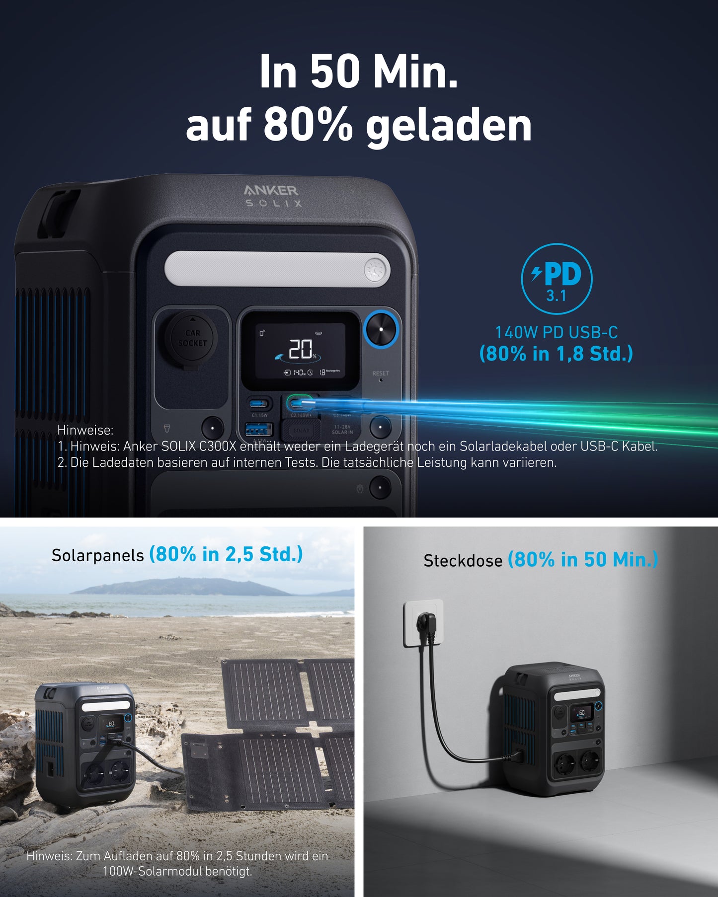Anker SOLIX C300X Tragbare Powerstation, 288Wh LiFePO4 Akku