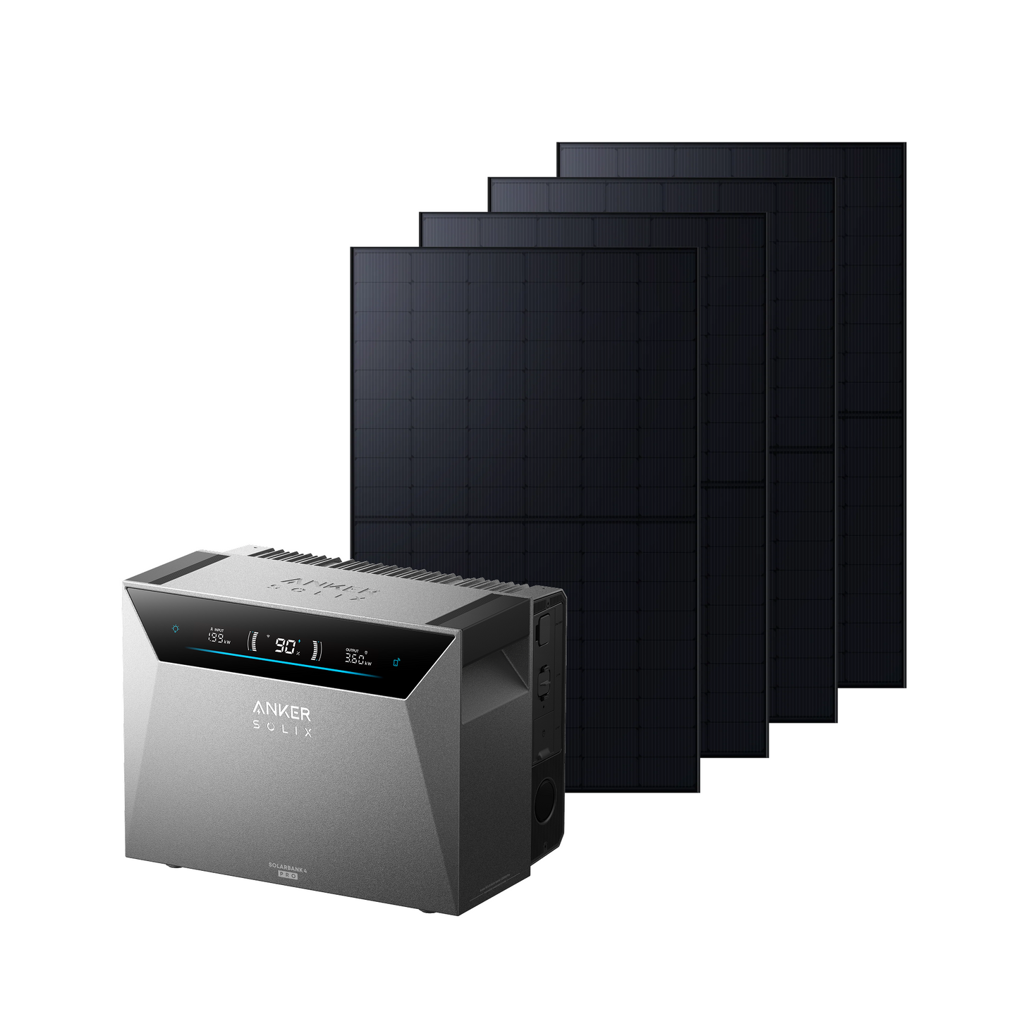 Anker SOLIX Solarbank 4 Pro (5kWh), 4× 500W Solarpanels, 4 MPPTs, bis zu 30kWh Kapazität, bidirektionales Laden, 10000 Zyklen, Anker Intelligence, Plug&Play, IP66 Schutzklasse